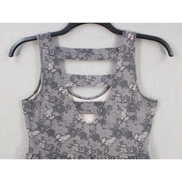 Hot Topic Gray Floral Lace Skater Dress With Cutout Back Design Size M - Picture 12 of 13